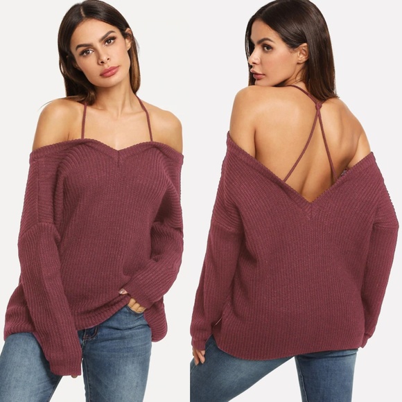 Fierce Broad Sweaters - Burgundy Off Shoulder Sweater